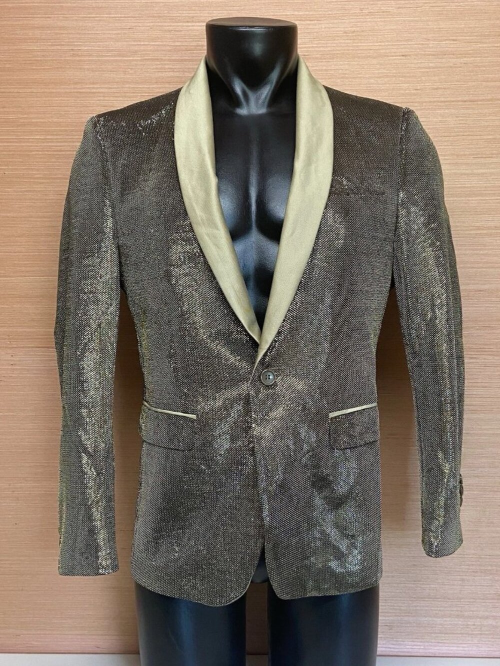 Cielo Gold & Blue Metallic Blend Tan Lining Texture Blazer Men's Size 38R